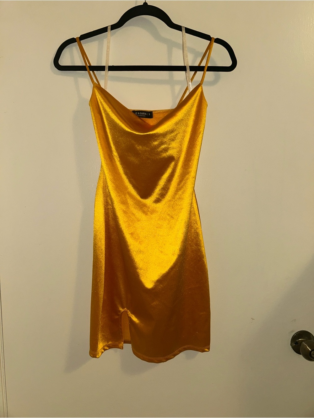 Gold Satin Slip Dress with Cowl Neck